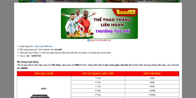 Good88 thưởng khách hàng thắng cược thể thao 8.888K